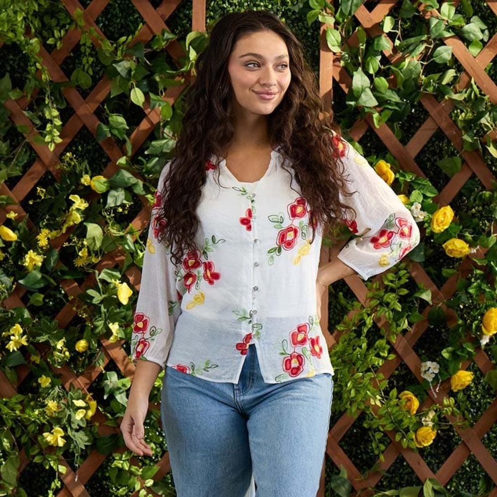 Floral Embroidered White Blouse - Picture 3 of 8